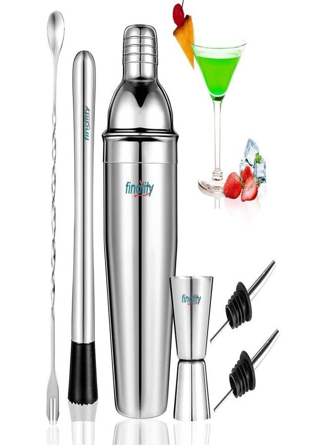 FINALITY Cocktail Shaker Set,Martini Mixer Shaker, 6 PCS Stainless Steel Shaker Bartending: Bar Shaker Measuring Jigger Mixing Spoon Muddler Pourers Professional Bar Tools for Martini Kit (750 ml) - Image 1